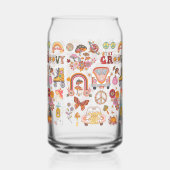 Retro kleurrijke boho bloemen groovy bloemenontwer blikvorm glas (Achterkant)