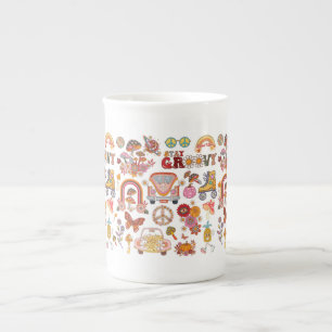 Retro kleurrijke boho bloemen groovy bloemenontwer porselein kop