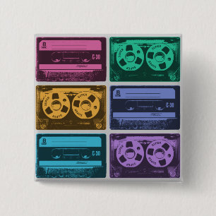Retro Kleurrijke Cassettebandjes Vierkante Button 5,1 Cm