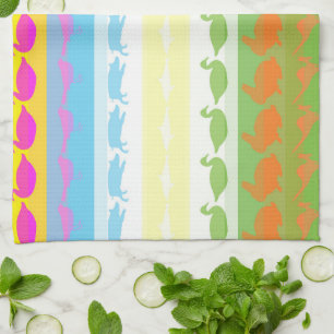 Retro kleurrijke dieren Modern Stripes Patroon #5 Theedoek