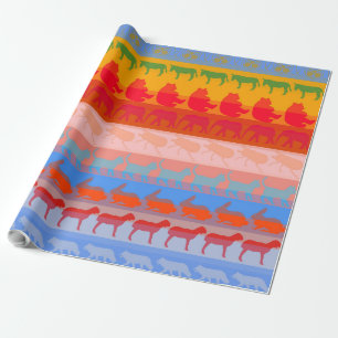 Retro kleurrijke dieren Moderne strepen patroon #7 Cadeaupapier