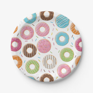 Retro Kleurrijke Donut Patroon Minimalistische Pre Papieren Bordje
