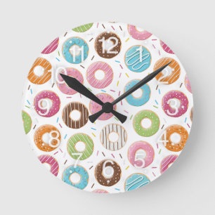 Retro Kleurrijke Donut Patroon Minimalistische Pre Ronde Klok