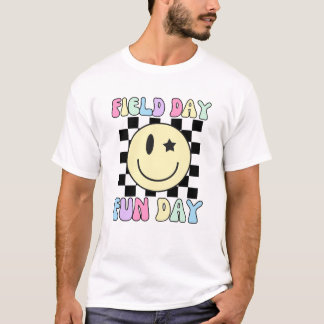 Retro Kleurrijke Field Day Fun Day Smile Face T-shirt