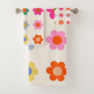 Retro Kleurrijke Floral Preppy Abstract Flowers Bad Handdoek