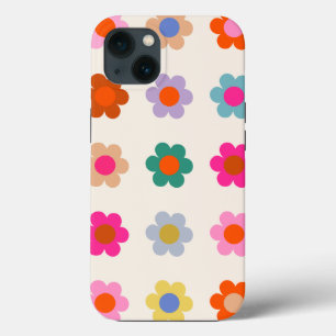 Retro Kleurrijke Floral Preppy Abstract Flowers iPhone 13 Hoesje