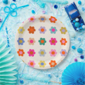 Retro Kleurrijke Floral Preppy Abstract Flowers Papieren Bordje (Feest)