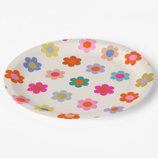 Retro Kleurrijke Floral Preppy Abstract Flowers Papieren Bordje (Gekanteld)