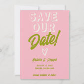 Retro Kleurrijke Funky Bold Fun Unieke bruiloft Save The Date (Voorkant)