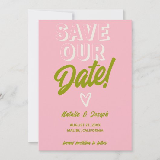 Retro Kleurrijke Funky Bold Fun Unieke bruiloft Save The Date (Voorkant)