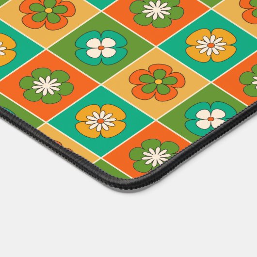 Retro Kleurrijke Geruite Groovy Flower Script naam Bureaumat (Hoek)