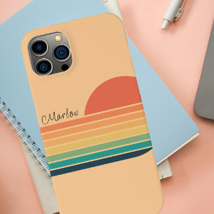 Retro kleurrijke gestreepte regenboog iPhone 15 mini hoesje