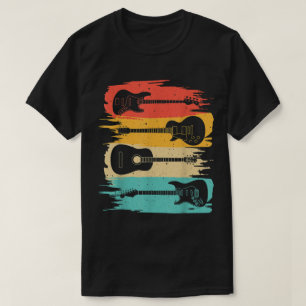 Retro Kleurrijke Gitaar Silhouet Kunst T-shirt