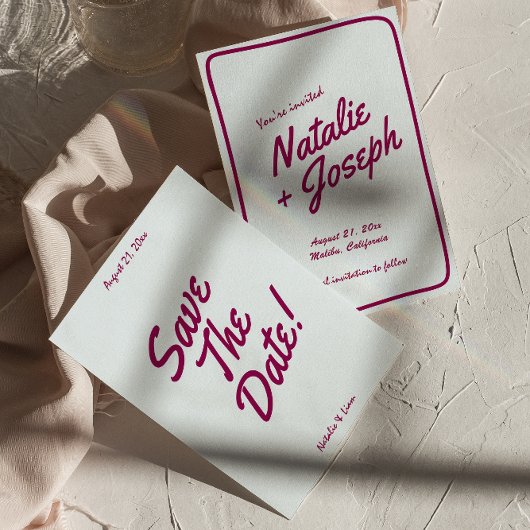 Retro kleurrijke grillige unieke moderne bruiloft save the date