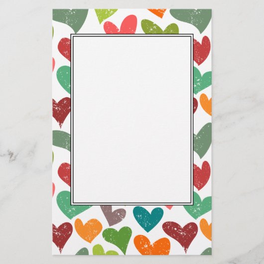 Retro Kleurrijke Groovy Valentijn Hearts Pattern Briefpapier (Voorkant)