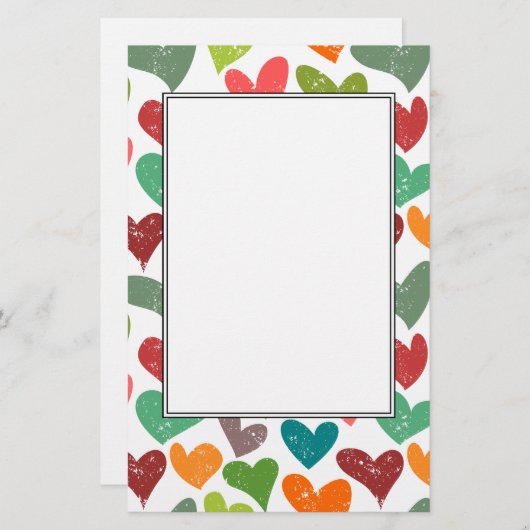 Retro Kleurrijke Groovy Valentijn Hearts Pattern Briefpapier (Voorkant / Achterkant)