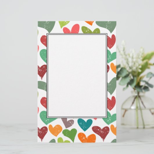 Retro Kleurrijke Groovy Valentijn Hearts Pattern Briefpapier (Staand voorkant)