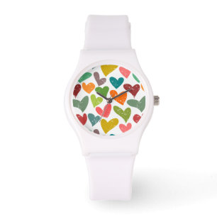 Retro Kleurrijke Groovy Valentijn Hearts Pattern Horloge
