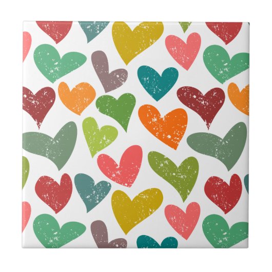 Retro Kleurrijke Groovy Valentijn Hearts Pattern Tegeltje (Voorkant)