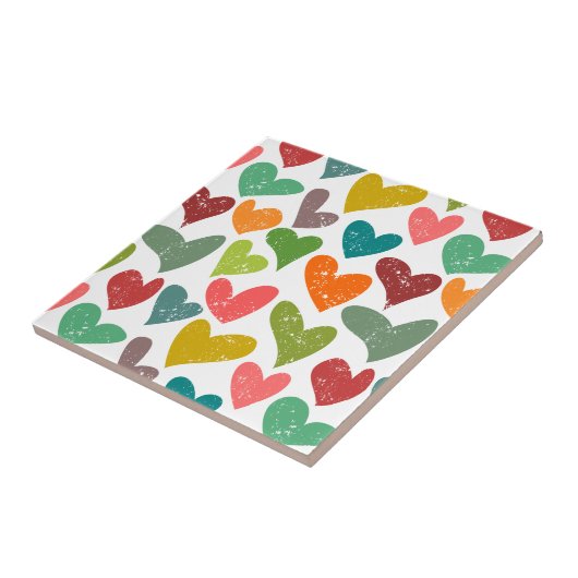 Retro Kleurrijke Groovy Valentijn Hearts Pattern Tegeltje (Zijkant)