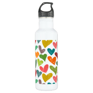 Retro Kleurrijke Groovy Valentijn Hearts Pattern Waterfles