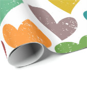 Retro Kleurrijke Groovy Valentijnsharten Patroon Cadeaupapier (Rol Hoek)