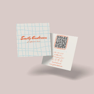 Retro Kleurrijke Hand Geschreven Groovy QR Code Vierkante Visitekaartje