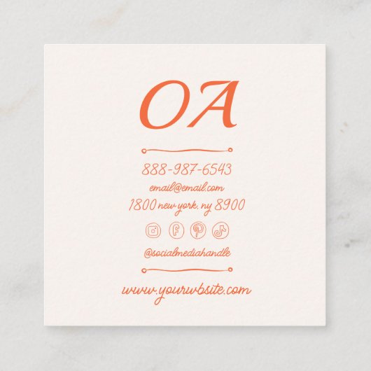 Retro Kleurrijke Hand Getrokken Groovy Schattige Vierkante Visitekaartje (Achterkant)