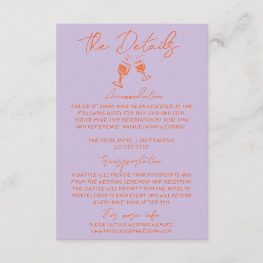 Retro Kleurrijke Hand Getrokken Heldere Huwelijksd Informatiekaartje (Voorkant)