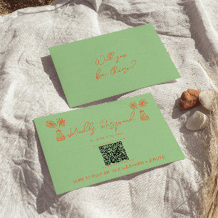 Retro Kleurrijke Hand Getrokken Heldere QR Code Br RSVP Kaartje