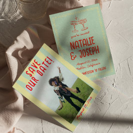 Retro Kleurrijke Hand getrokken Pastel Leuke Foto  Save The Date
