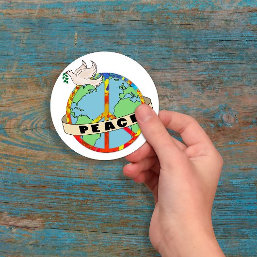 Retro Kleurrijke Hand Getrokken Wereldvrede met Du Ronde Sticker