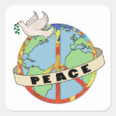 Retro Kleurrijke Hand Getrokken Wereldvrede met Du Vierkante Sticker (Voorkant)
