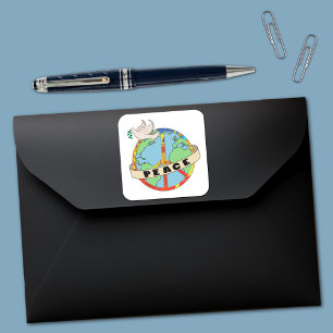 Retro Kleurrijke Hand Getrokken Wereldvrede met Du Vierkante Sticker
