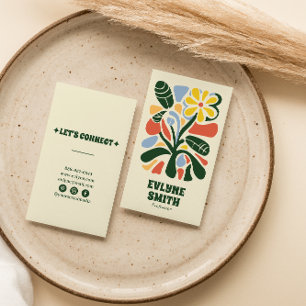 Retro Kleurrijke Handgetekende Groovy Floral Boho  Visitekaartje