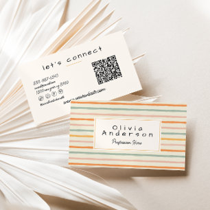 Retro Kleurrijke Handgetekende Strepen Unieke QR C Visitekaartje