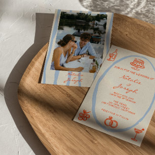 Retro Kleurrijke Handgetekende Unieke Foto Huwelij Kaart