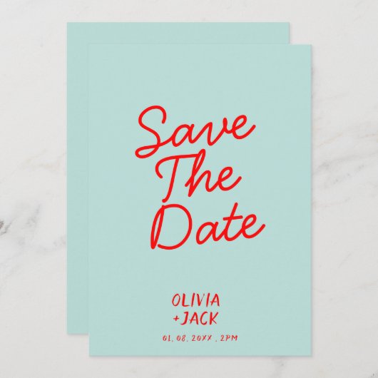 Retro Kleurrijke Helder Funky Unieke Moderne Trouw Save The Date (Voorkant / Achterkant)