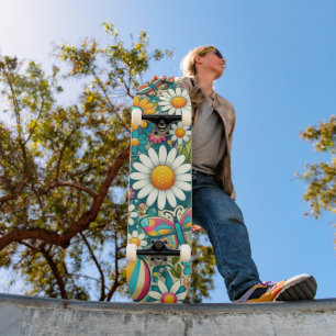 Retro Kleurrijke Hippie Bloemen Uniseks Skateboard