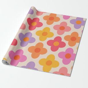 Retro Kleurrijke Hippie Mod Bloemen Patroon Cadeaupapier