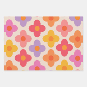 Retro Kleurrijke Hippie Mod Bloemen Patroon Inpakpapier Vel