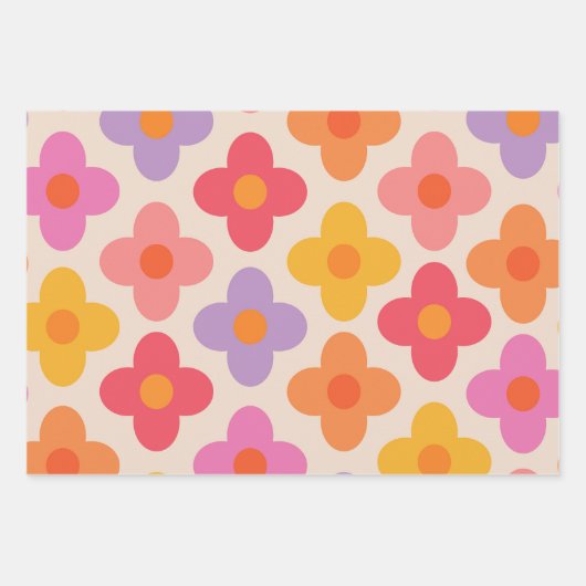 Retro Kleurrijke Hippie Mod Bloemen Patroon Inpakpapier Vel (Voorkant)