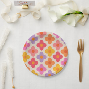 Retro Kleurrijke Hippie Mod Bloemen Patroon Papieren Bordje
