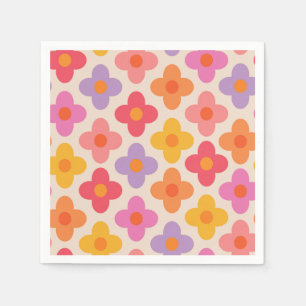 Retro Kleurrijke Hippie Mod Bloemen Patroon Servet