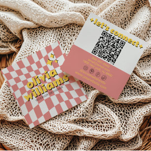 Retro Kleurrijke Krachtige QR Code Groovy Geruite Vierkante Visitekaartje