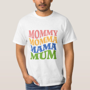 Retro Kleurrijke "Mama Mama Mama Mum" Typografie T-shirt