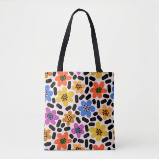 Retro Kleurrijke Memphis Stijl Bloemmotief Draagtas