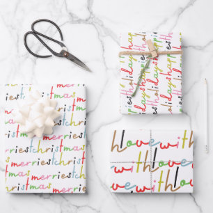 Retro kleurrijke moderne vrolijke kerstvakantie inpakpapier vel