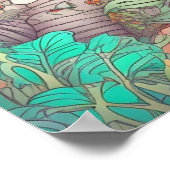 Retro Kleurrijke Paddestoel Bos Woning Poster (Hoek)