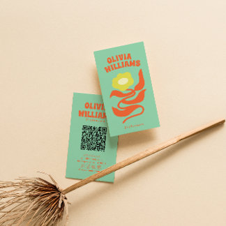 Retro Kleurrijke QR Code Boho Groovy Bloem Daisy Visitekaartje